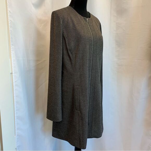 TOBIAS black herringbone long sleeve blazer coat zipper front Sz 10 NWOT - Picture 4 of 12